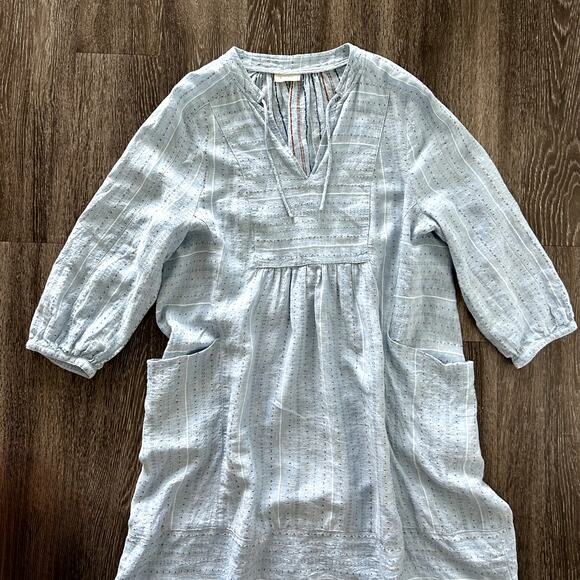 NWOT Poetry Blue Linen Blend Tunic Dress UK 20 US 16 Boho Cottagecore Pockets - Picture 13 of 13